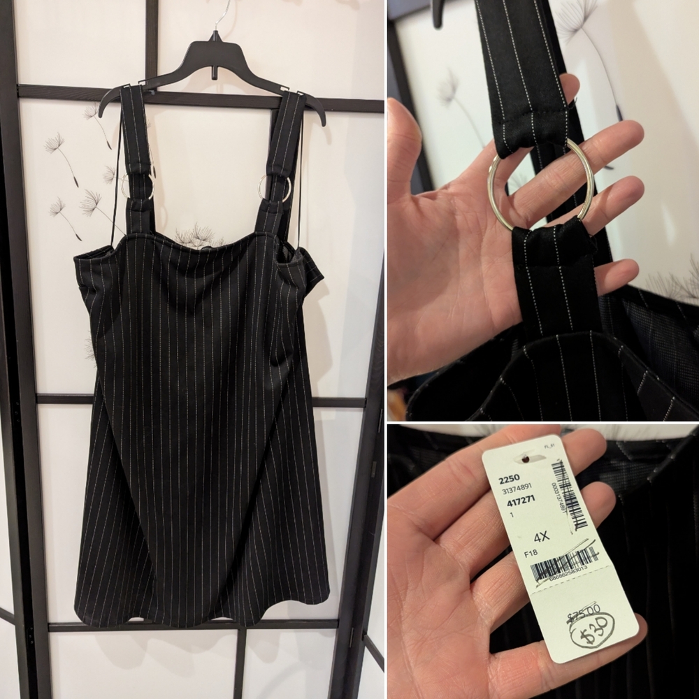 Black Pinstripe Dress with Ring Detail
